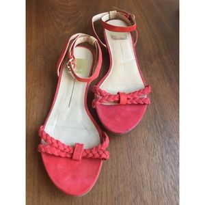 Dolce Vita Red Suede Flat Sandal, Ankle Strap